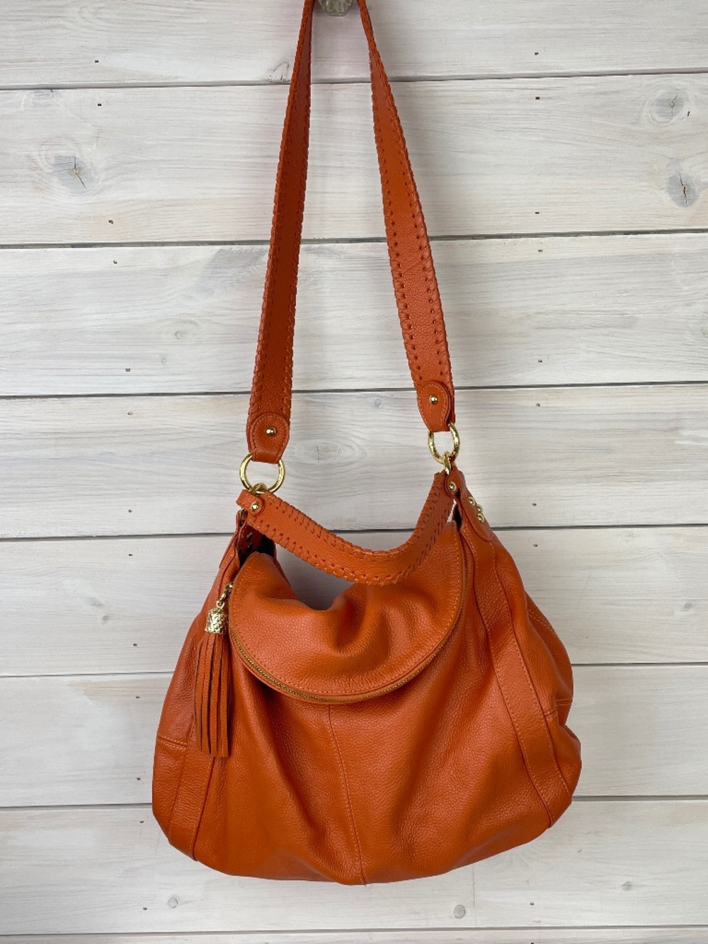 Onna Ehrlich Orange Pebbled Leather Hobo Shoulder Bag and Wallet